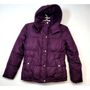 Hollister Puffer Jacket Coat Womens Small Purple Hooded Quilted Warm Winter Cozy